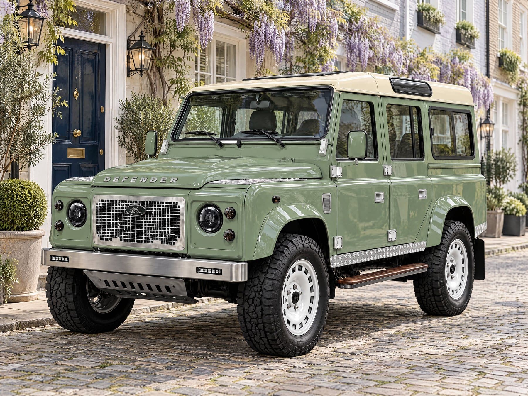 Sage Defender 110 with an ivory roof on the cobbles of a mews